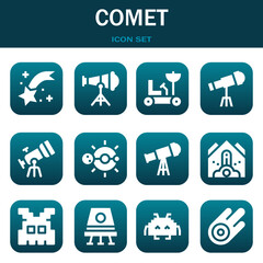 comet icon set. Vector illustrations related with Shooting star, Telescope and Moon rover