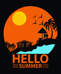 Hello Summer Vector T-Shirt Design Template
