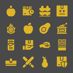 seed web icons. Apple and Package, Package and Grinder symbol, vector signs