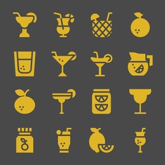 citrus web icons. Cocktail and Cocktail, Orange and Lemonade symbol, vector signs