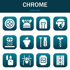 chrome icon set. Vector illustrations related with Button, Helmet and Helmet