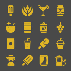 juice web icons. Popsicle and Aloe vera, Can and Grapes symbol, vector signs
