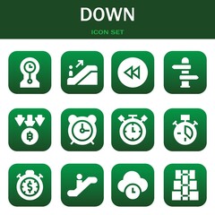 down icon set. Vector illustrations related with Clocks, Escalator and Backward