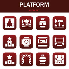 platform icon set. Vector illustrations related with Stage, Train station and Gas