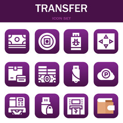 transfer icon set. Vector illustrations related with Money, Money and Pendrive