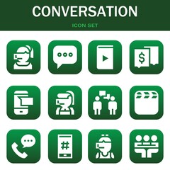 conversation icon set. Vector illustrations related with Call center, Chat and Video
