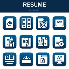 resume icon set. Vector illustrations related with Document, Documentation and Document