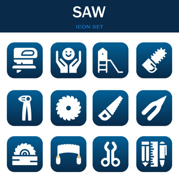 saw icon set. Vector illustrations related with Fretsaw, Psychology and Playground