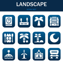 landscape icon set. Vector illustrations related with Manual, Lake and Palm tree