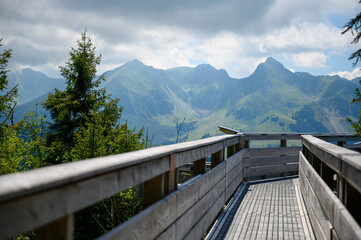 wooden walkway of Gäggersteg in Naturpark Gantrisch