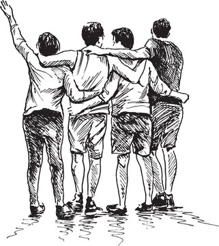 Hand sketch of a group of friends. Vector illustration.