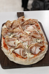 Pizza Stuffed with Bacon, Tomato and Cheese