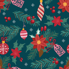 hand drawn Christmas pattern. Seamless vector winter pattern for textile, wrapping paper, more