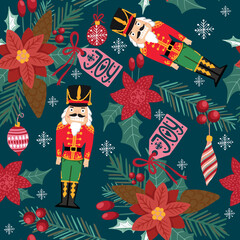 Hand drawn Christmas pattern with Nutcrackers . For kids apparel, home design, wrapping paper