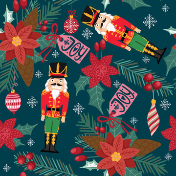 Hand drawn Christmas pattern with Nutcrackers . For kids apparel, home design, wrapping paper