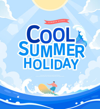 Summer Vacation Web Banner illustration.
