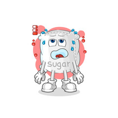 sugar sack low battery mascot. cartoon vector