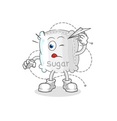 sugar sack with paper plane character. cartoon mascot vector
