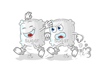sugar sack play chase cartoon. cartoon mascot vector