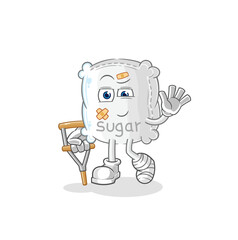 sugar sack sick with limping stick. cartoon mascot vector
