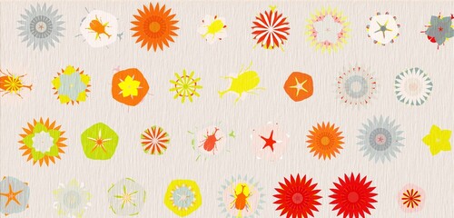 Obraz premium Summer flowers feat. beetles. オレンジとグレー