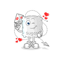 sugar sack hold love letter illustration. character vector