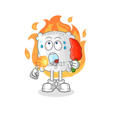 sugar sack eat hot chilie mascot. cartoon vector