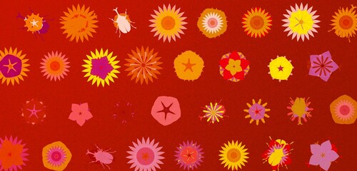 Summer flowers feat. beetles.　濃い赤賑やか