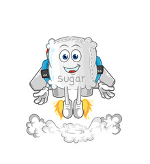 sugar sack with jetpack mascot. cartoon vector