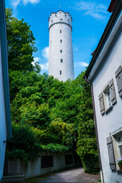 Germany, Historical tower building of mehlsack in old town of ravensburg city, forming the skyline of the beautiful village