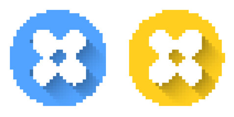 White Crossed bandage plaster icon isolated with long shadow background. Medical plaster, adhesive bandage, flexible fabric bandage. Circle button. Vector