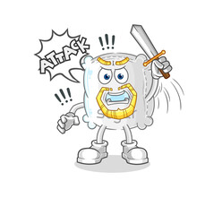 sugar sack knights attack with sword. cartoon mascot vector
