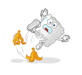 sugar sack slipped on banana. cartoon mascot vector