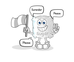sugar sack hold surrender flag mascot. cartoon vector