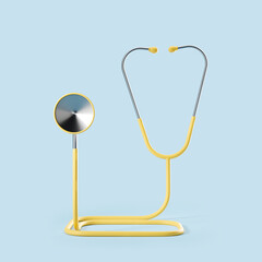 Yellow medical stethoscope on minem background. Concept, medicine, medical equipment for the doctor. 3d rendering