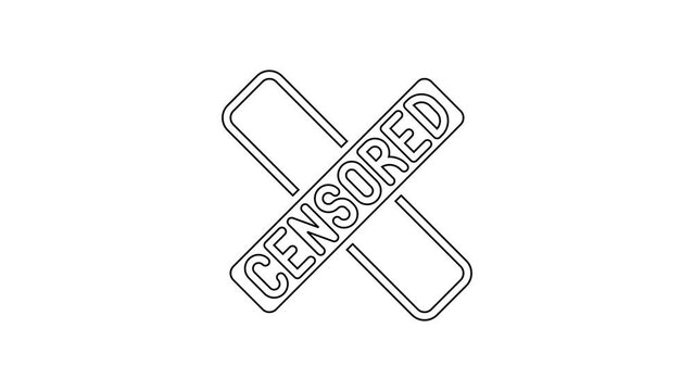 Black line Censored stamp icon isolated on white background. 4K Video motion graphic animation