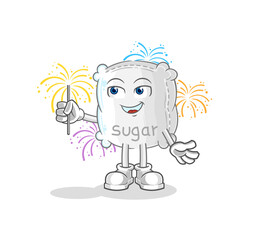 sugar sack with fireworks mascot. cartoon vector