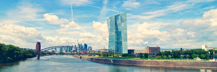 panoramic view of the river Main and ECB with the european city skyline, financial centre of...