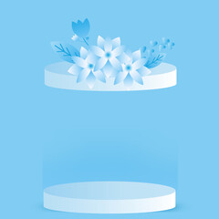 Soft light blue Present Box with blue jasmine on a Mother day celebration or marketing vector illustration Design for Artwork, website, Mocup, Greeting card, Background, Banner, poster, flyer