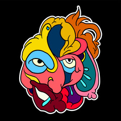 Sticker colorful doodle cartoon vector illustration. head, mask, evil, ghost and monster for logo mascot