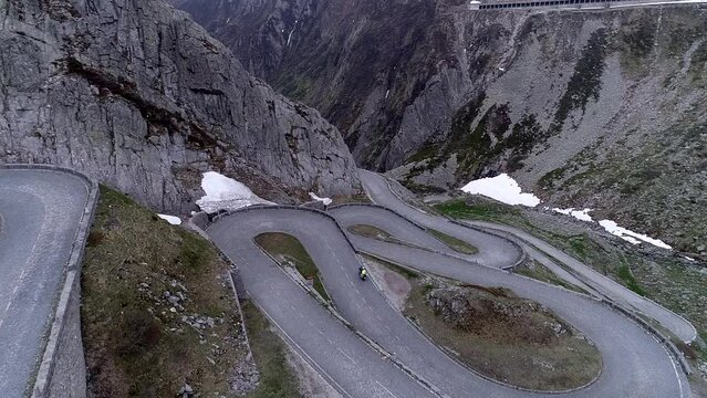 Old Road Airolo in Gotthard Pass from Drone View
