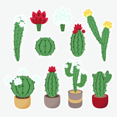 Cactus. A set of colored stickers for design. Vector illustration