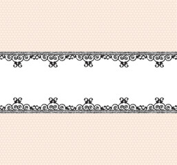 Lace border with black detail and pink mesh. Space for text. EPS10 vector format. 