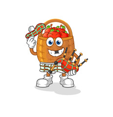 apple basket scottish with bagpipes vector. cartoon character