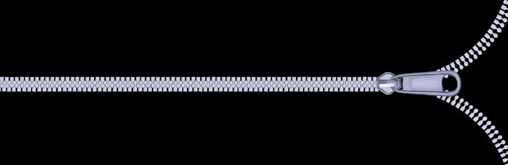 Reissverschluß mit Zip vor schwarzem Hintergrund
