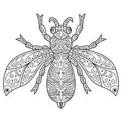 Hand drawn of bee in zentangle style