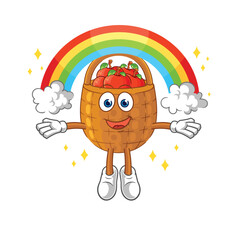 apple basket with a rainbow. cartoon vector