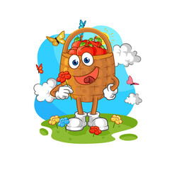 apple basket pick flowers in spring. character vector