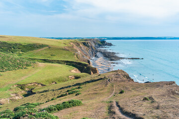 Fototapeta na wymiar Cliffs on the Sandymouth Bay Beach, National Trust, Bude, Cornwall, England, Europe