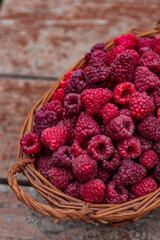 raspberries in basket